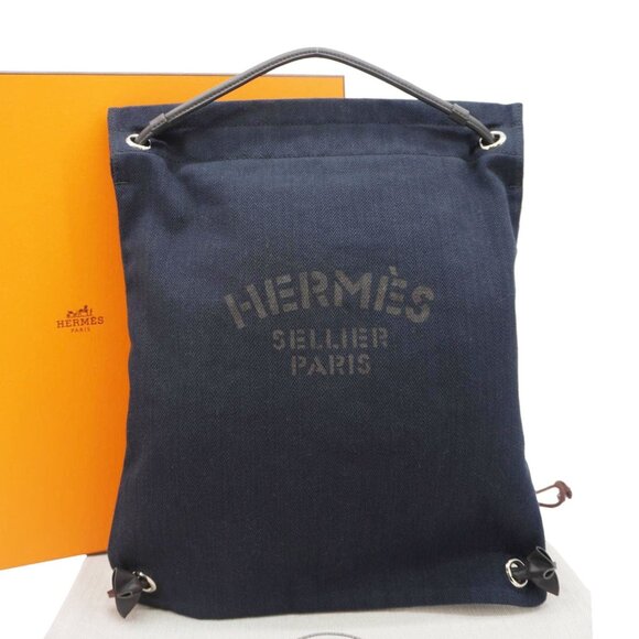 Hermes  Aline Grooming Swift Canvas Backpack Bag Navy Blue - Picture 3 of 16